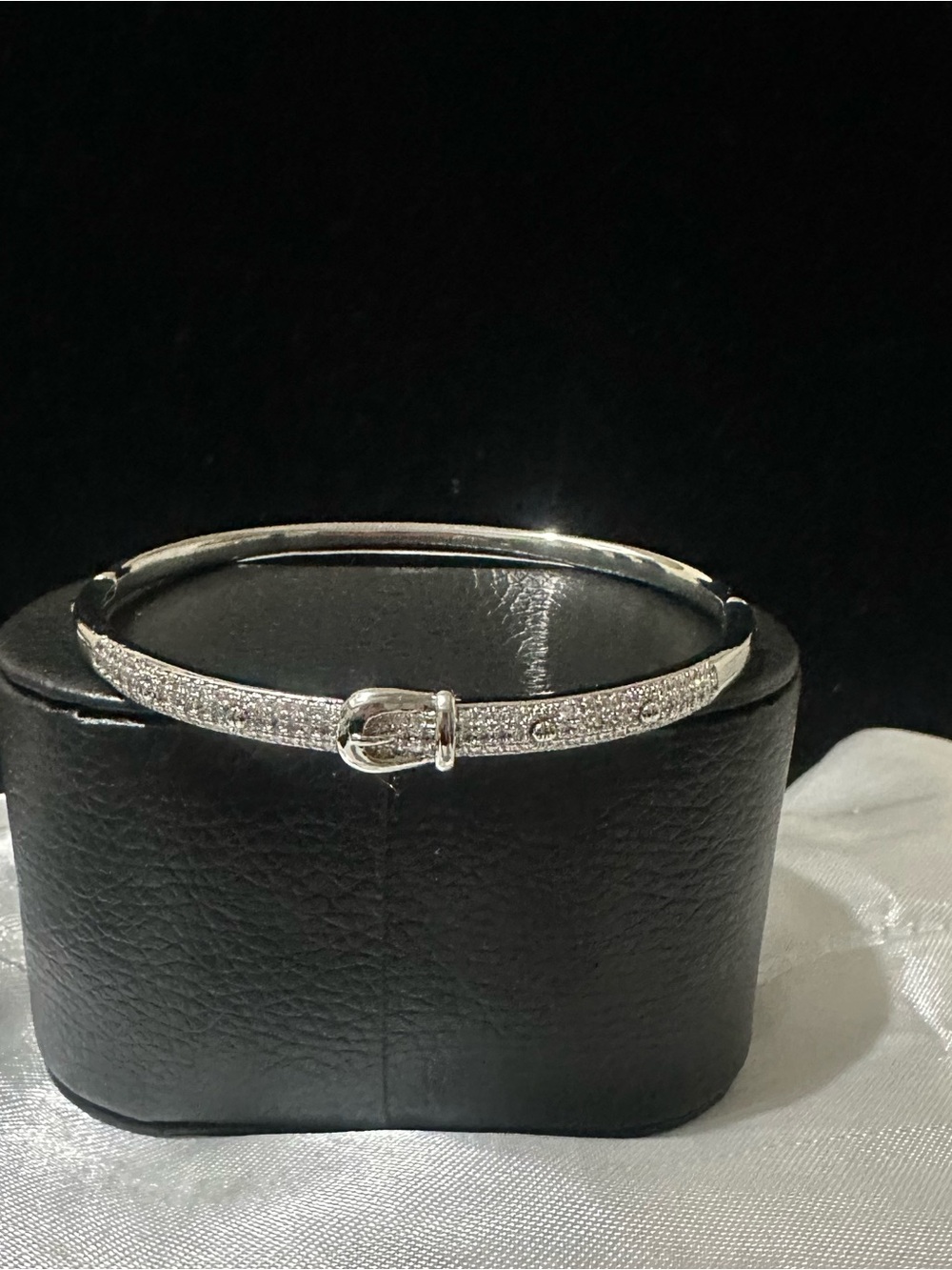 18k Gold Filled Silver Pave Crystal Belt-Style Bangle Bracelet